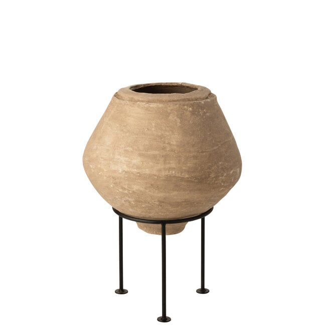 Pot Op Voet Chad Papier Mache Bruin - Pot - J-Line - livinglovely.nl