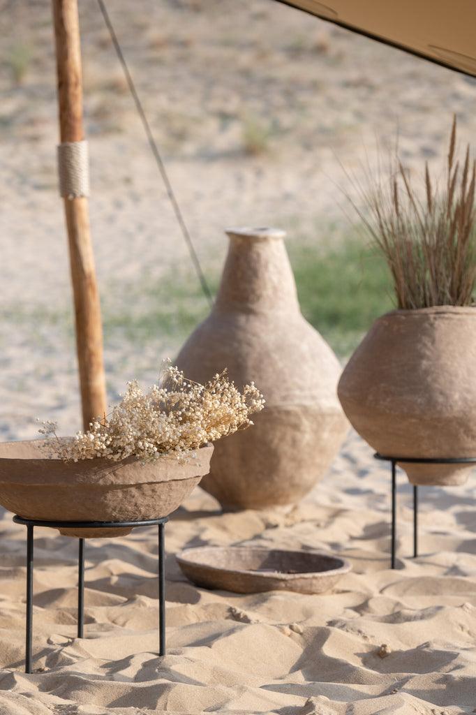 Pot Op Voet Chad Papier Mache Bruin - Pot - J-Line - livinglovely.nl