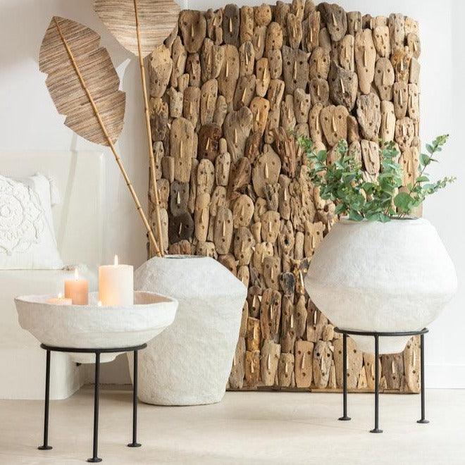 Pot Op Voet Chad Papier Mache Wit - Pot - J-Line - livinglovely.nl