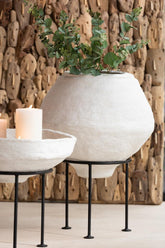 Pot Op Voet Chad Papier Mache Wit - Pot - J-Line - livinglovely.nl