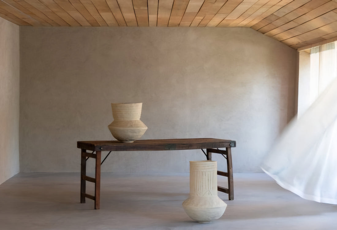 Pot Veda Papier Mache Naturel - Pot - J-Line - livinglovely.nl