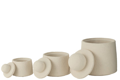 Potten Decoratief Maris Cement Creme Set van 3 - Pot - J-Line - livinglovely.nl