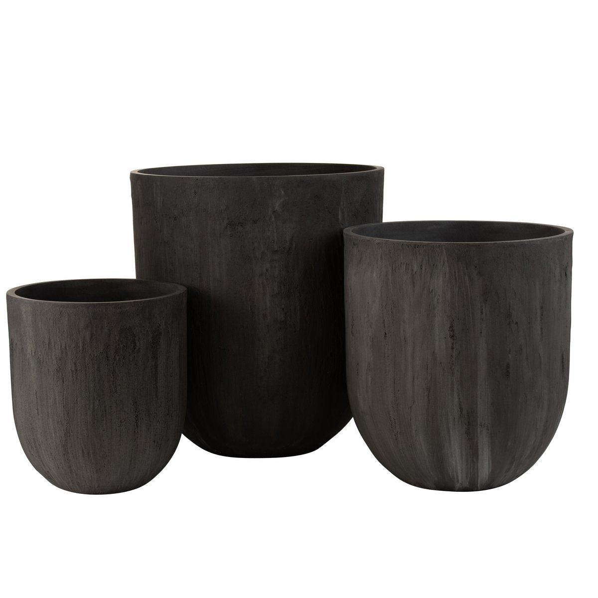 Potten Rond Keramiek Hoog Zwart Set van 3 J-Line - Pot - J-Line - livinglovely.nl