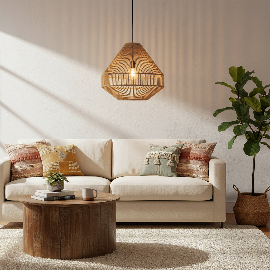 Raw Materials Hanglamp Linea Diamond Touw Naturel Medium Ø44cm
