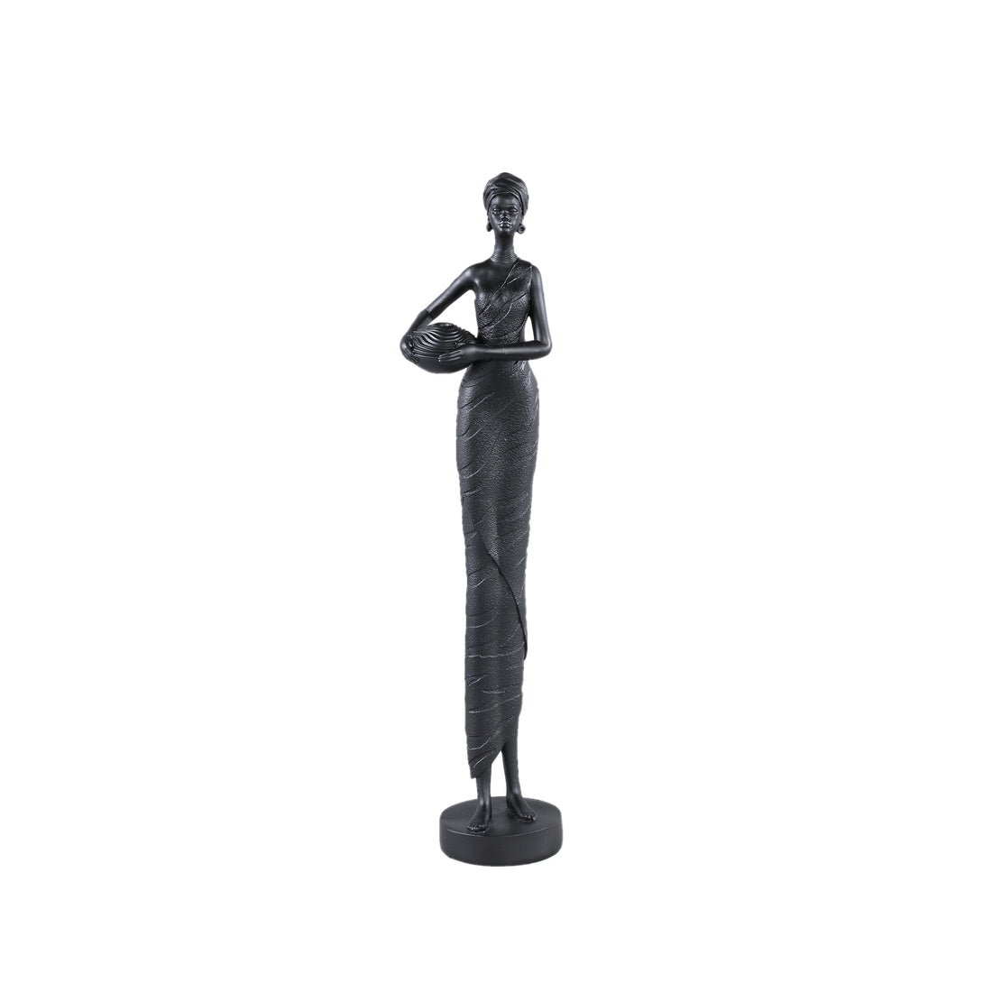 Rafah Black Poly Woman Statue Holding Pot Low PTMD - Beeld - PTMD - livinglovely.nl