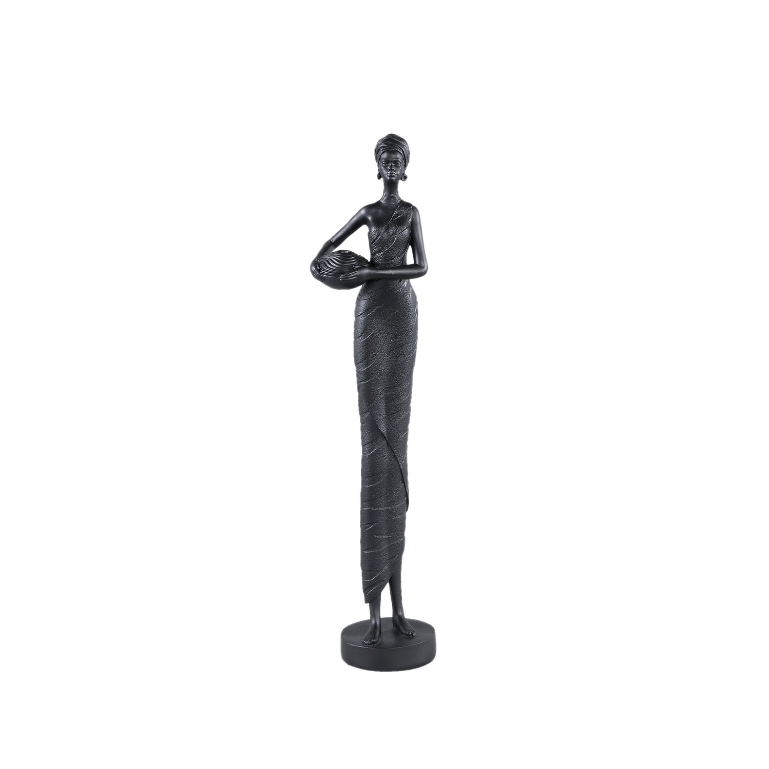 Rafah Black Poly Woman Statue Holding Pot Low PTMD - Beeld - PTMD - livinglovely.nl