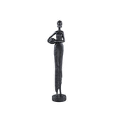 Rafah Black Poly Woman Statue Holding Pot Low PTMD - Beeld - PTMD - livinglovely.nl