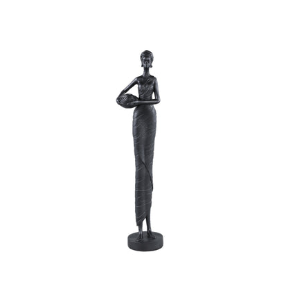 Rafah Black Poly Woman Statue Holding Pot Low PTMD - Beeld - PTMD - livinglovely.nl