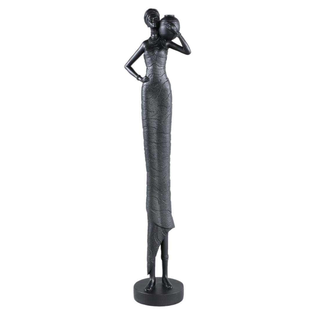 Rafah Black Poly Woman Statue Holding Pot Shoulder PTMD - Beeld - PTMD - livinglovely.nl