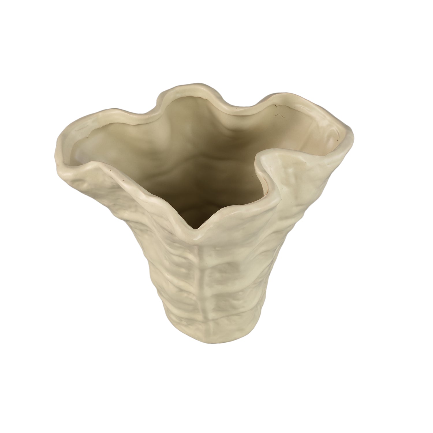 Reff Cream Matt Ceramic Wavy Shaped Pot L 27,5x24x25cm PTMD - Pot - PTMD - livinglovely.nl