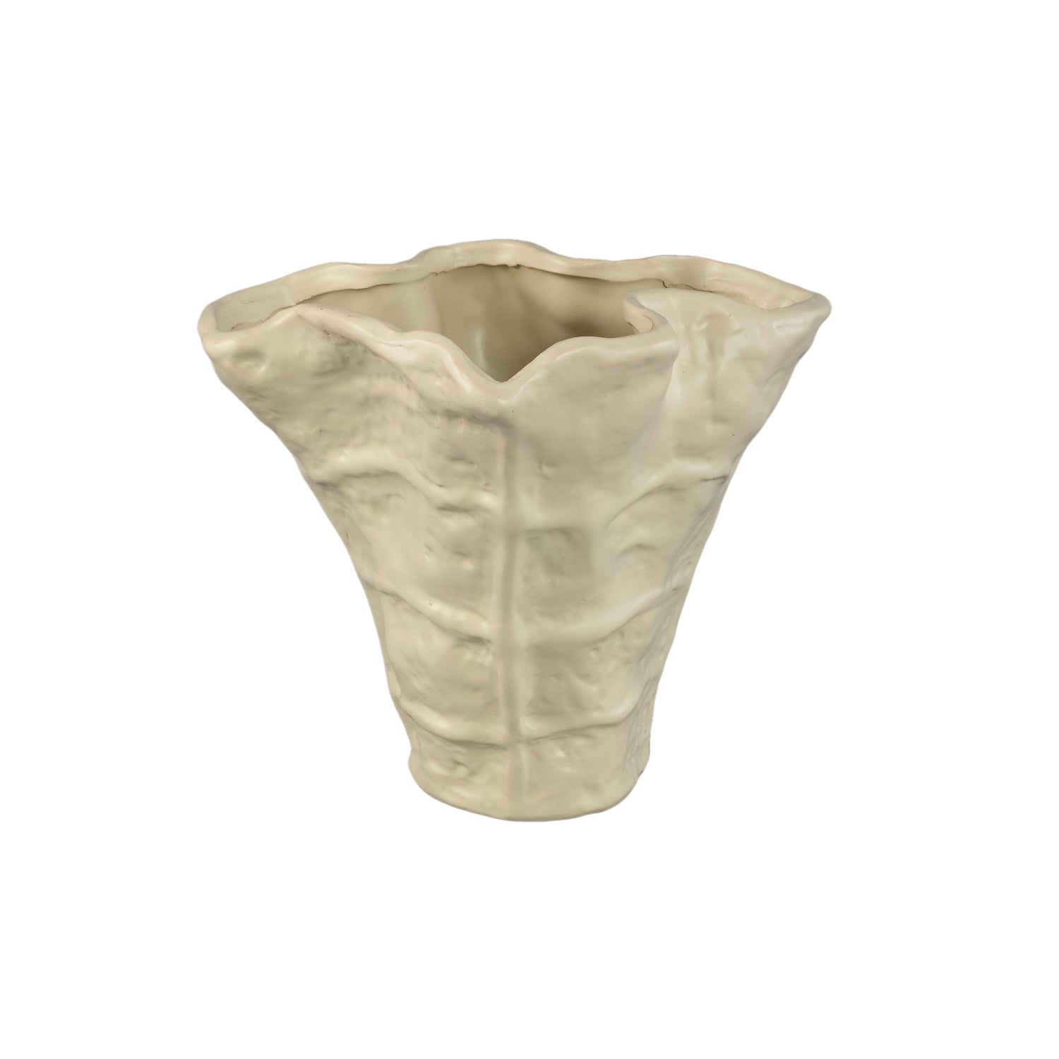 Reff Cream Matt Ceramic Wavy Shaped Pot L 27,5x24x25cm PTMD - Pot - PTMD - livinglovely.nl