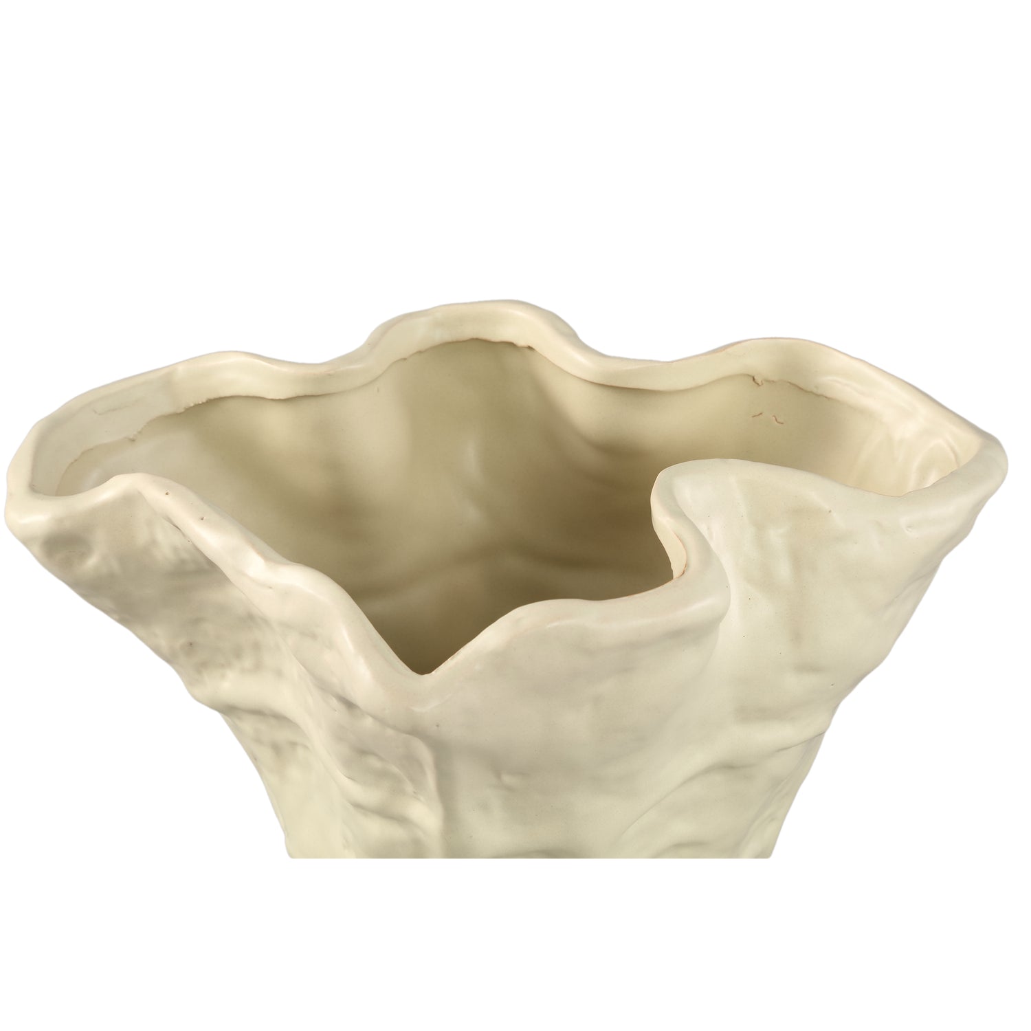 Reff Cream Matt Ceramic Wavy Shaped Pot L 27,5x24x25cm PTMD - Pot - PTMD - livinglovely.nl