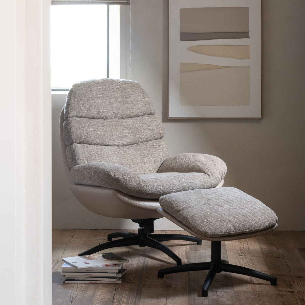 Relax Zetel + Voetbank Metaal/Multiplex Donkergrijs/Zwart J-Line