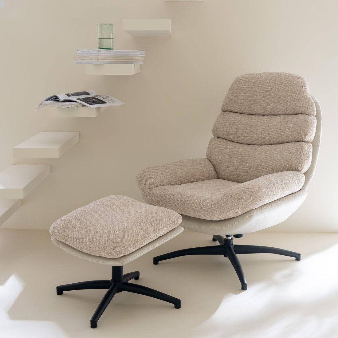 Relax Zetel + Voetbank Metaal/Multiplex Grijs/Zwart J-Line
