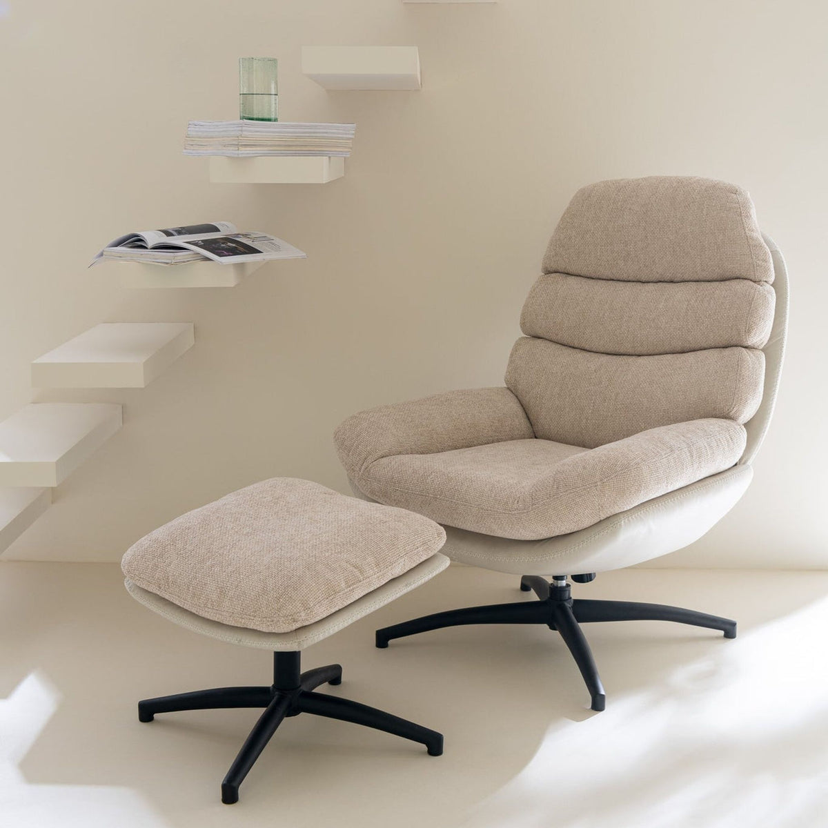 Relax Zetel + Voetbank Metaal/Multiplex Grijs/Zwart J-Line