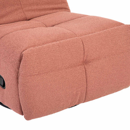 Relaxfauteuil Lazy van Starfurn in roze stof, vooraanzicht met voetsteun uitgeklapt