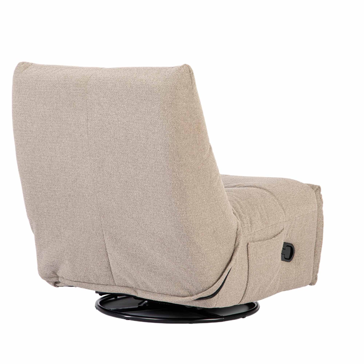 Relaxfauteuil Lazy van Starfurn in taupe stof, schuin vooraanzicht in rechte stand