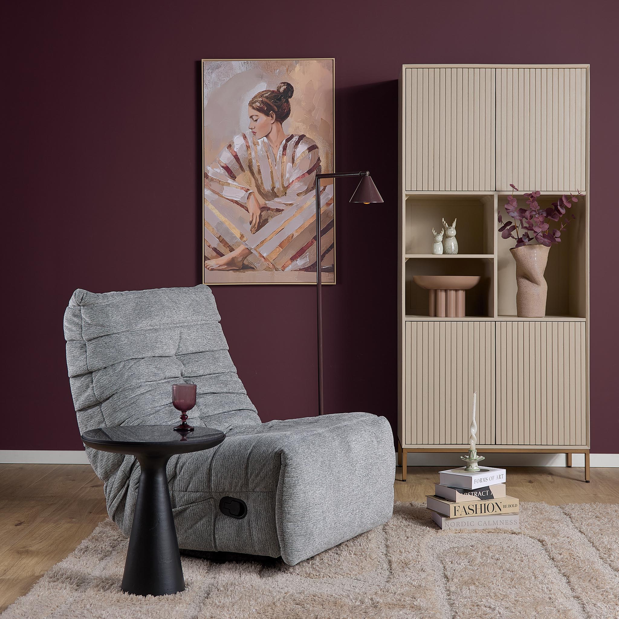 Relaxfauteuil Zen van Starfurn in grijze stof, bovenaanzicht van de zachte zitting