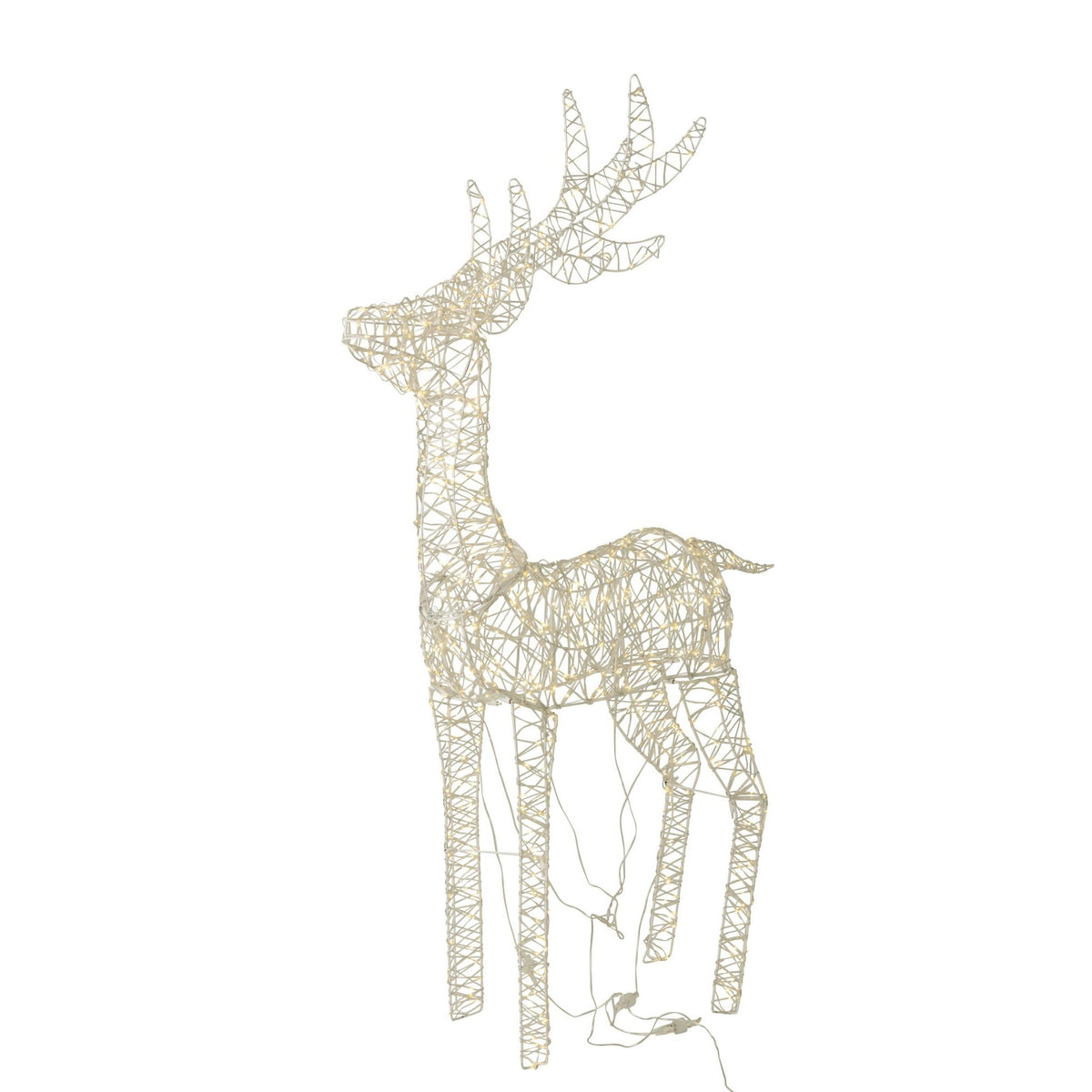 Rendier Led Metaal Wit van J-Line, wit draadfiguur van een rendier met gewei en led, 120cm
