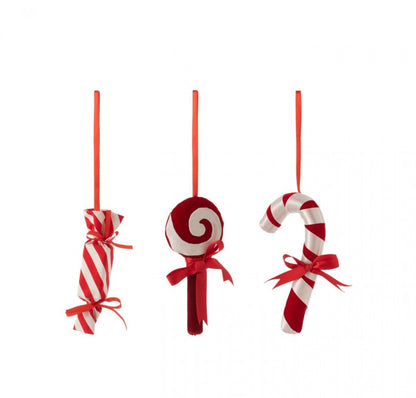 Hanger Snoepje Textiel Rood/Wit Set van 3 J-Line