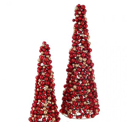 Kegel Deco Balletjes Plastiek Rood/Goud Small H45cm J-Line