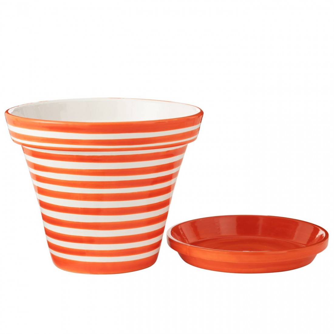 Flowerpot+Plate Granada Stripes Handmade+Painted Ceramic Naranja Extra Large J-Line