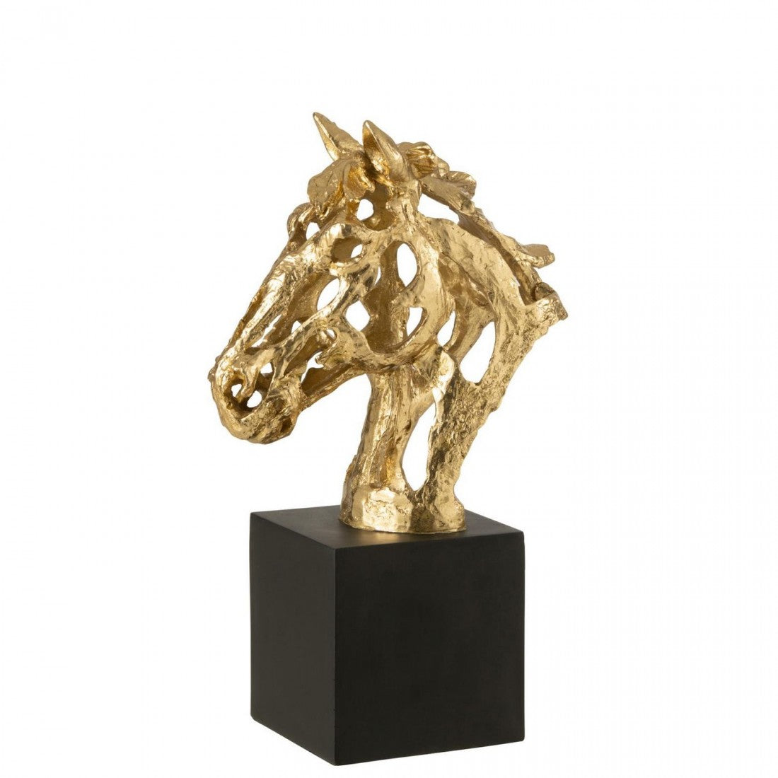 Paard Op Voet Polyresin Goudkleurig/Zwart Large J-Line