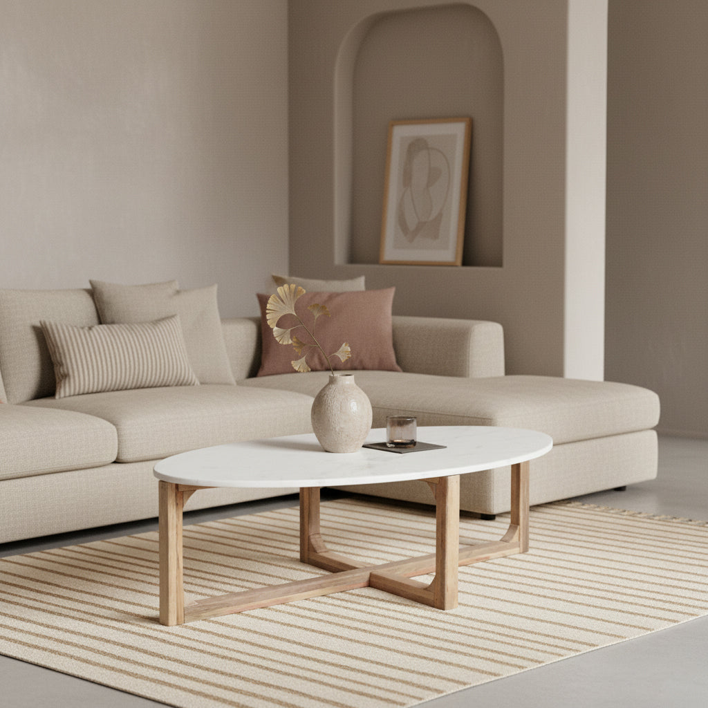 Salontafel Marmer Ovaal Wit Raw Materials