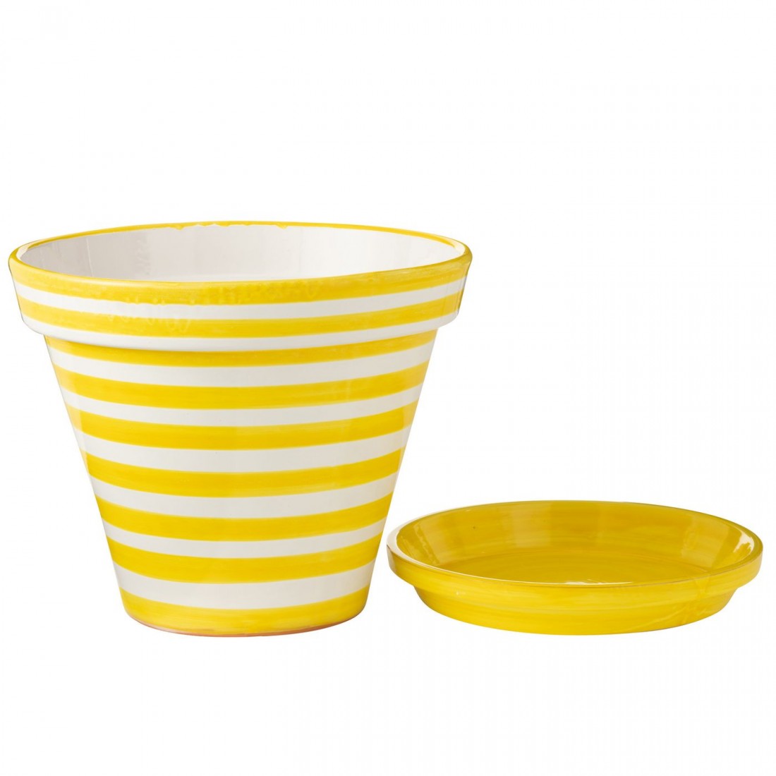 Flowerpot+Plate Granada Stripes Handmade+Painted Ceramic Yellow Extra Large