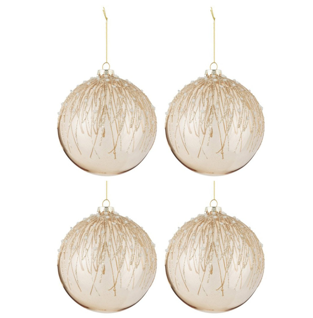 Doos Van 4 Kerstballen Parels Glitter Glas Goud Large J-Line