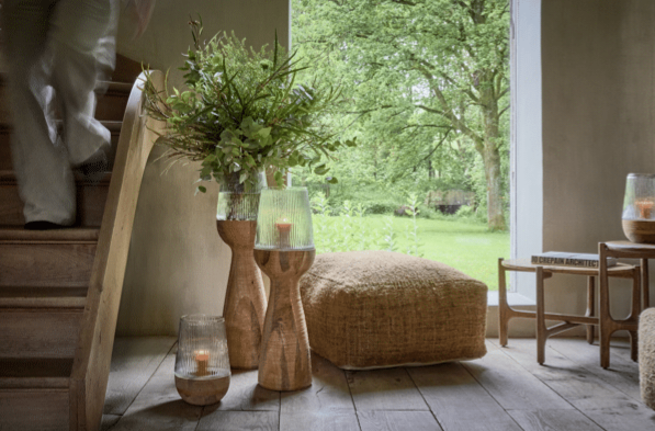 ARBRE - Windlicht/vaas - Mango hout / glas - DIA 22 x H 33 cm - Naturel Pomax