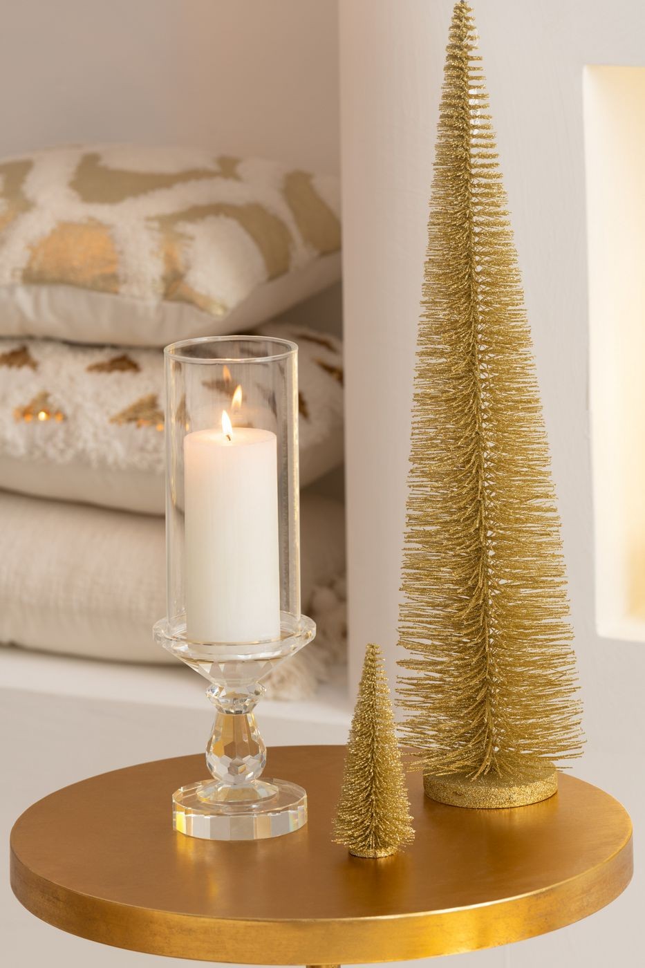 Doos Met 4 Kerstboom Decoratief Glitter Kunststof Lichtgoud J-Line