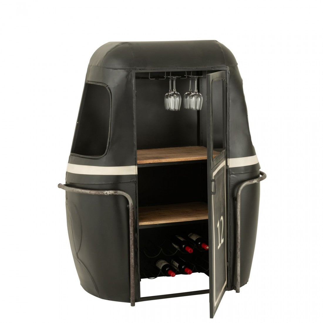 Barmeubel Kabelwagen Ijzer/Mangohout Zwart/Wit J-Line