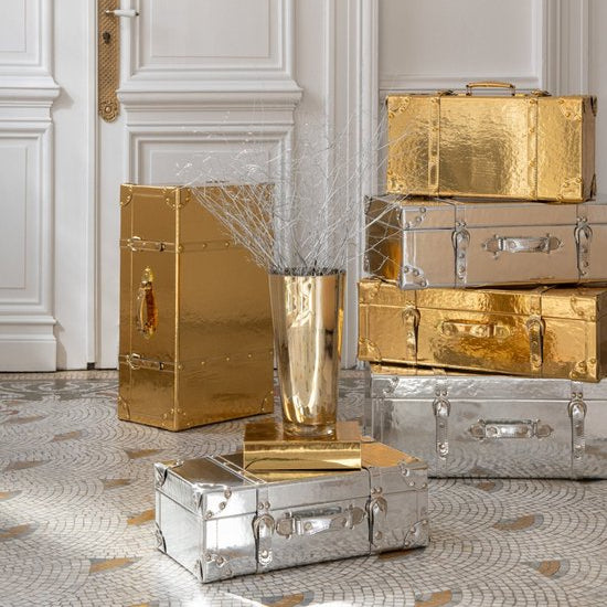 3er-Set Aufbewahrungsboxen Glänzendes MDF Silber J-Line