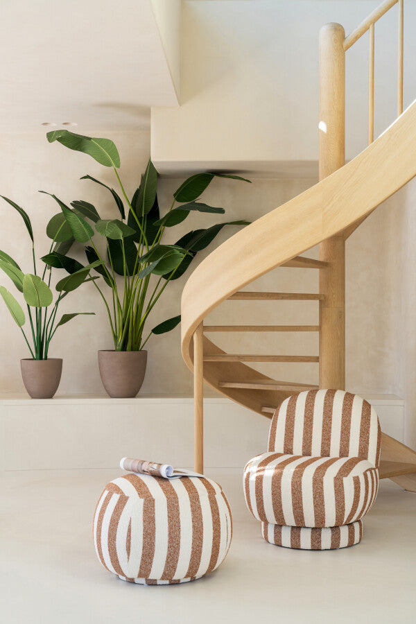 Poef Gestreept Multiplex Camel/Gebroken Wit J-Line