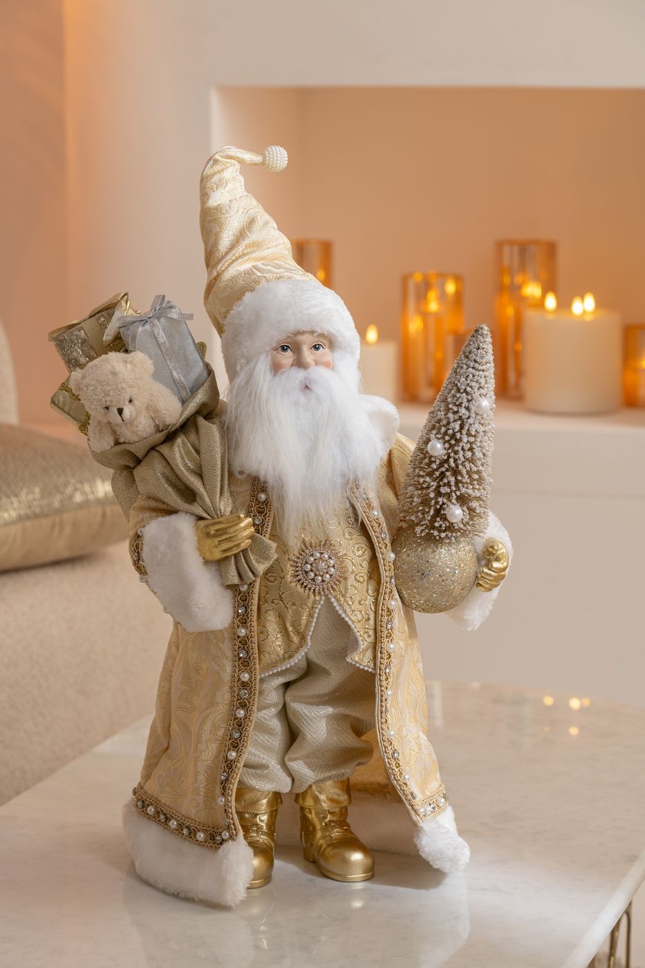 Kerstman Deco Resine/Textiel Goud H50cm J-Line