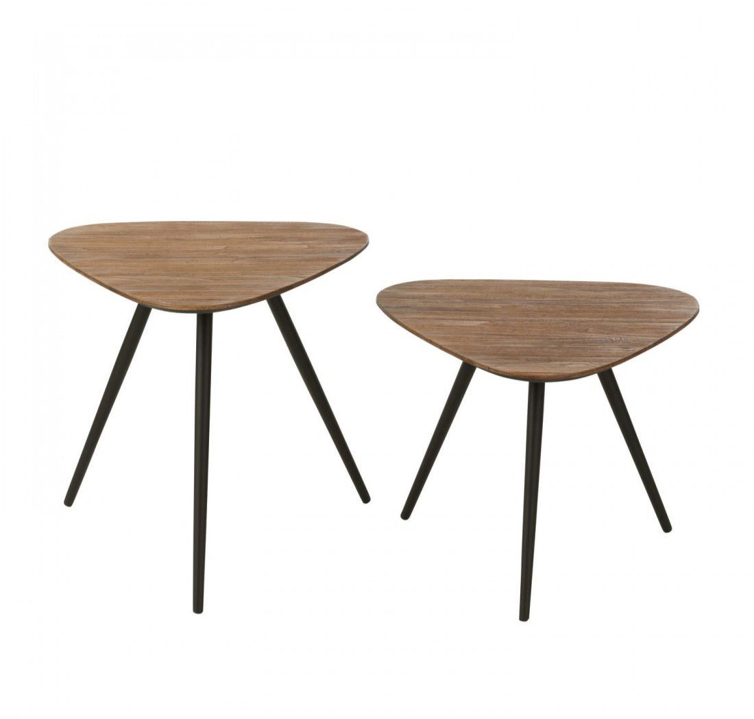 Bijzettafel Driehoek Gerecycleerd Teak Naturel Set van 2 J-Line