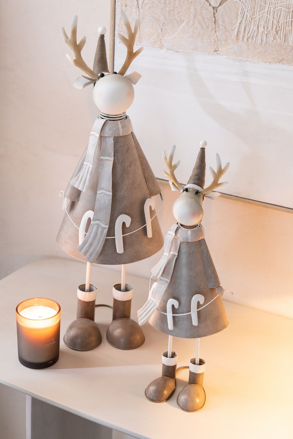 Rendier Zuurstok Metaal Beige/Grijs Set van 2 J-Line