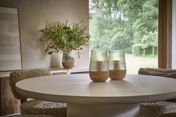 ARBRE - Windlicht/vaas - Mango hout / glas - DIA 22 x H 33 cm - Naturel Pomax