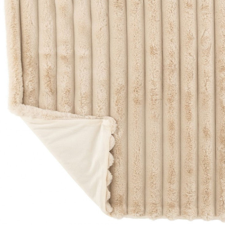 Plaid Large Corduroy Polyester Beige 180cmx130cm J-Line