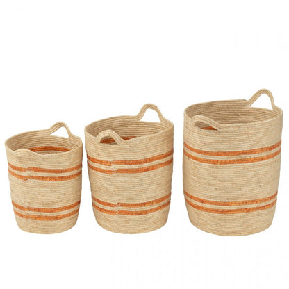 Set Van 3 Mand Strepen + Handvat Maïs Naturel/Oranje J-Line