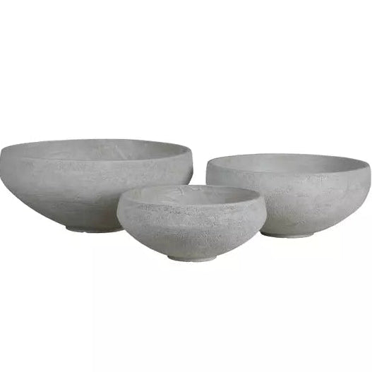 Dashima Cream GRC Pot Low Round Bowl Set Of 3 PTMD