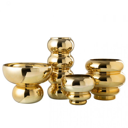 Windlicht Op Voet Afgerond Glas Goud J-Line