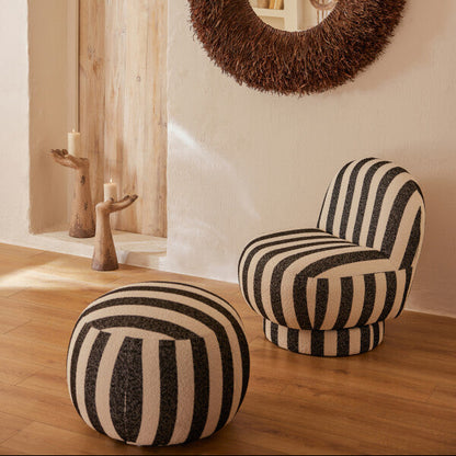 Poef Gestreept Multiplex Zwart/Gebroken Wit J-Line