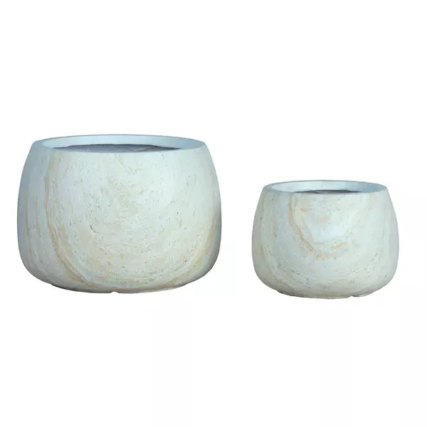 Amilee Beige GRC Marble Look Pot Round Set Of 2 PTMD