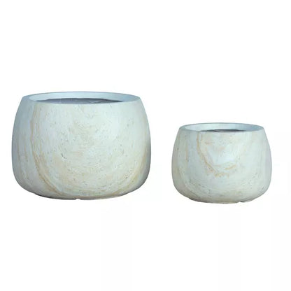 Amilee Beige GRC Marble Look Pot Round Set Of 2 PTMD