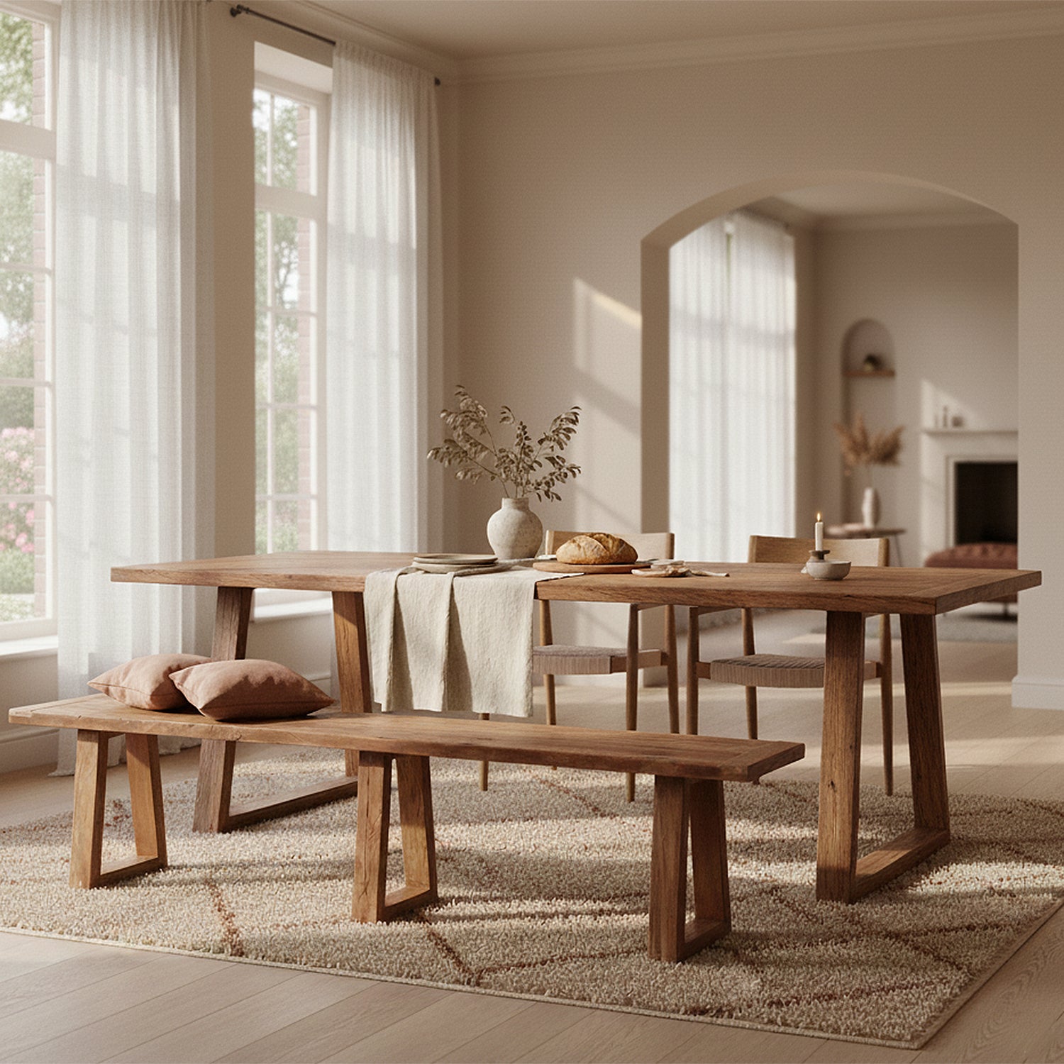 Teakhouten Eetkamerbank Farmwood 180cm Raw Materials