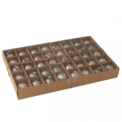 Doos Van 40 Kerstbal 8 Patronen Glas Zilverkleurig J-Line