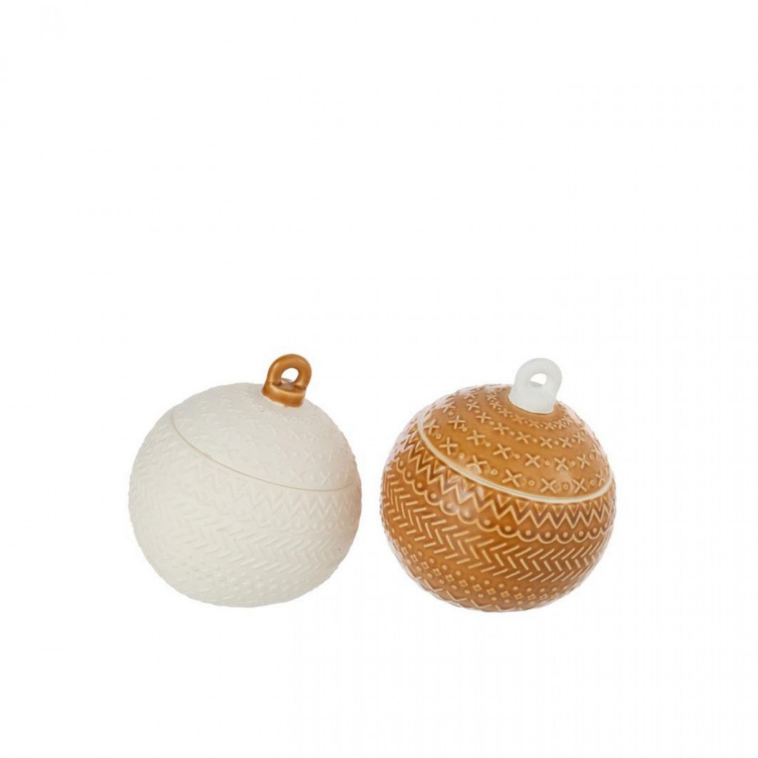 Pot Decoratief Kerstbal Porselein Wit/Mosterdgeel Set van 2 J-Line