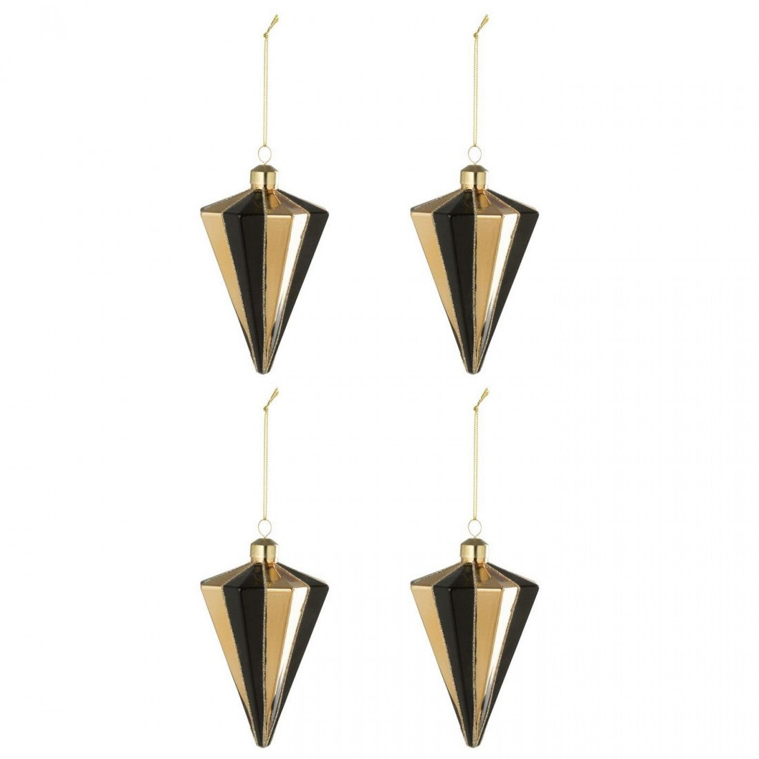 Doos Van 4 Kerstbal Diamant Gestreept Glas Goudkleurig/Zwart